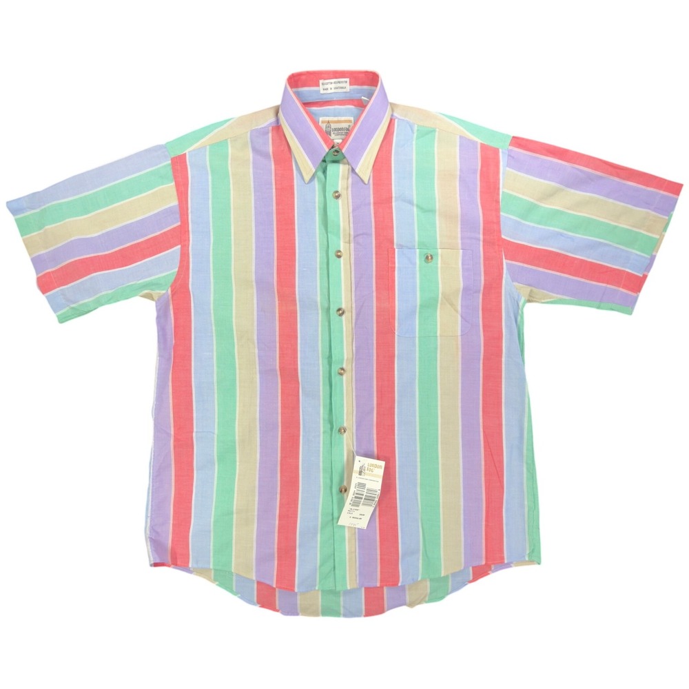 London Fog Vintage 90s Striped Shirt Mens M Multi-Color Cotton Blend NWT